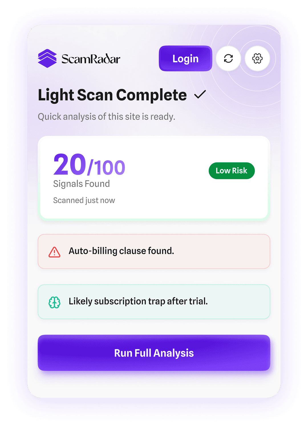 ScamRadar scan
